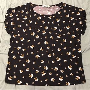 LOFT Mixed Media Top with Ruffle Sleeve